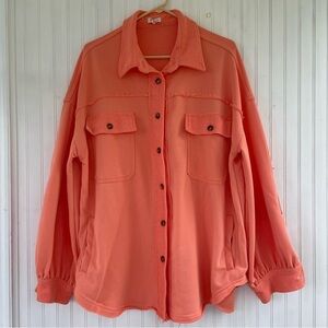 POL Women's Orange Oversized Relaxed Knit Shacked Jacket Size Medium